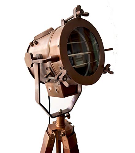 Antique Spotlights … (Copper Antique (Small)) Vintage Old Century Morden Searchlight Nautical Lamp Timber Tripod #TOP6