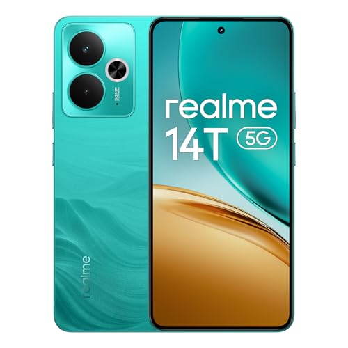 realme 14T, 5 g, 8 + 256 GB, bateria 5260 mAh, procesor Dimensity 6300, IP69, wyświetlacz 120 Hz, aparat AI 50 MP, Surf Green, ekskluzywny Amazon (brak adaptera)