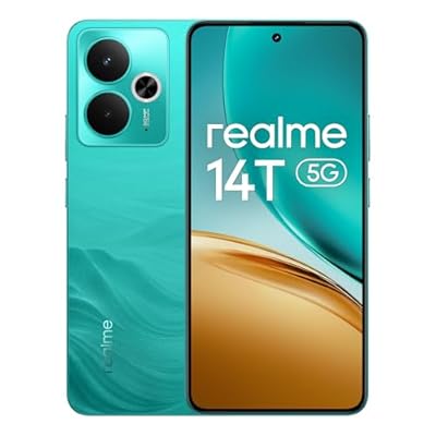 realme 14T Smartphone 5g, 8+256GB,Batería 5130 mAh,Procesador Dimensity 6300,IP69, Cámara de 50MP,Pantalla AMOLED para Esports de 120 Hz,Verde Surf,Exclusivo de Amazon (Sin Adaptador) | Ya disponible en tu tienda friki favorita! En mundofriki.es!
