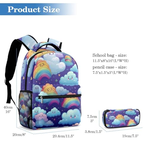 Sacs à dos de jour tendances Nuages colorés ensemble scolaire 2 pièces