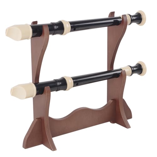2-Tier Wooden Flute Display Stand, Wall Mount & Desktop Rack for Bamboo Flute, Irish Whistle, Soprano Recorder & Woodwind Instruments