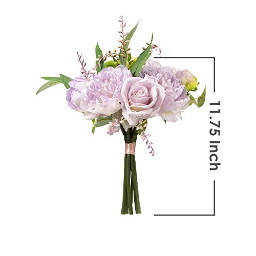 Heron Home Décor Artificial Spring Peony Bouquet For Home Decoration Table Top Bright Peonies Mixed Fabric Leaves Home Decor, Wedding, Holiday And Events Décor 11.75 Inches (Lavender Purple) #TOP4