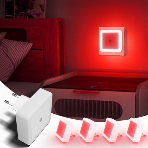 Aurevita Rotes Nachtlicht Baby & Kinder Nachtlicht Rot Plug in Nachtlicht Steckdose mit Dämmerungssensor ABS feuerfestes Material Flur Treppenhaus Steckdosenlicht rotes licht (Red 4PCS)