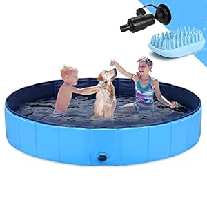 GoStock Piscina Pieghevole per Cani e Bambini, 160x30 cm, con Spazzola da Bagno Bonus - Portatile e Adatta a Cani Grandi e Gatti
