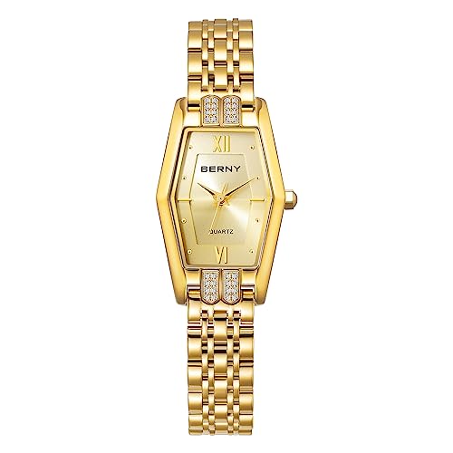 Berny Gold Watches For Women Hexagon Ladies Quartz Wrist Watches Stainless Steel Band Small Analog Watch Luxury Bracelet, Gold Dial #TOP7