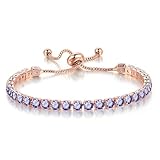 Pulseras de tenis para mujer, pulsera de diamantes de imitación de color morado brillante, pulsera de circonita cúbica, pulseras ajustables para mujeres, adolescentes y niñas con diamantes de imita