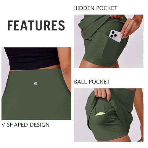 Image of PINSPARK Womens Tennis Skirt High Waisted Golf Skort with 2 Pockets Stretchy Athletic Skirts for Workout Pickleball Running