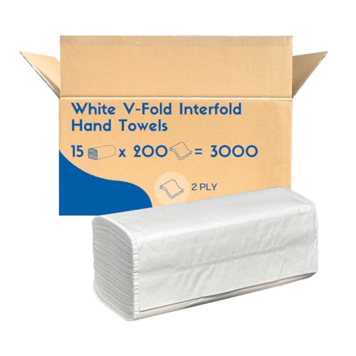 Image of V Fold Interfold Paper Hand Towels White (3000 Qty) 2ply Strong Thick Resilient to Tearing - Perfect for Dispensers