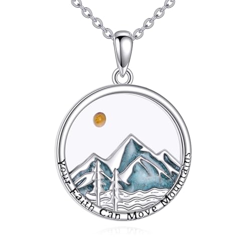 DAYLINLOVE Mustard Seed Necklace 925 Sterling Silver Faith Mustard Seed Turquoise Pendant Necklace Mountain Mustard Seed Jewelry Gifts for Women