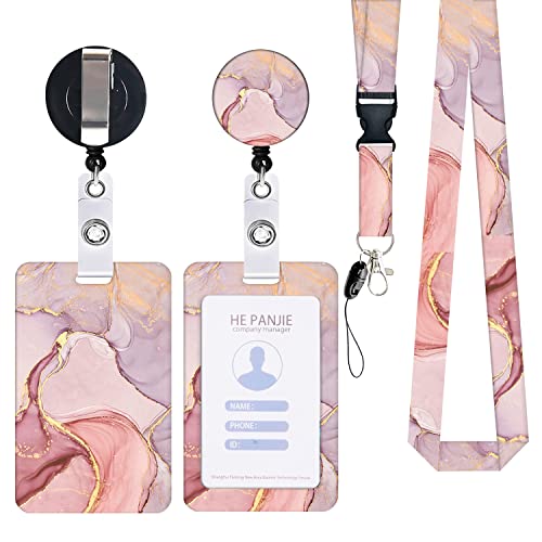 Porte Badge Carte Clés avec Cordon Tour de Cou Enfant Marbre Rose