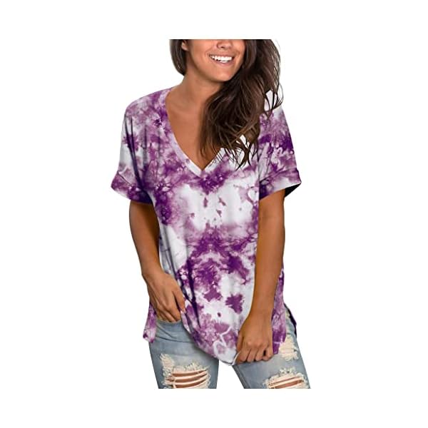 Womens Plus Size Gradient Color Tops Blouse Summer V-Neck Short Sleeve T-Shirt Outdoor Lively Sweatshirt