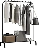 FERNVALE Single Clothes Rail - 146cm Metal Hanging Rail for Coats & Shoes, Small Freestanding Garment Rack, Space-Saving Wardrobe Storage for Bedroom/Hallway (single layer, Black) - Image 1