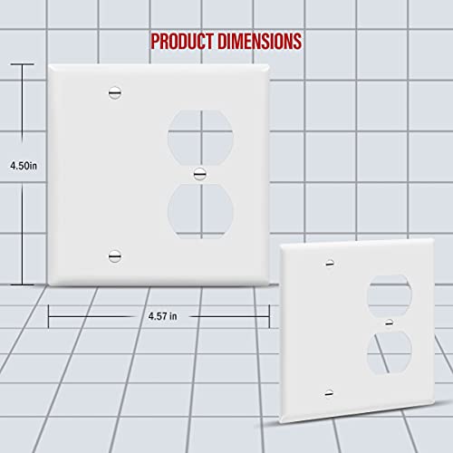 Enerlites Combination Blank Device/Duplex Receptacle Outlet Wall Plate Cover, Standard Size 2-Gang 4.50" X 4.57", Polycarbonate Thermoplastic, Ul Listed, 880121-W, White #TOP1