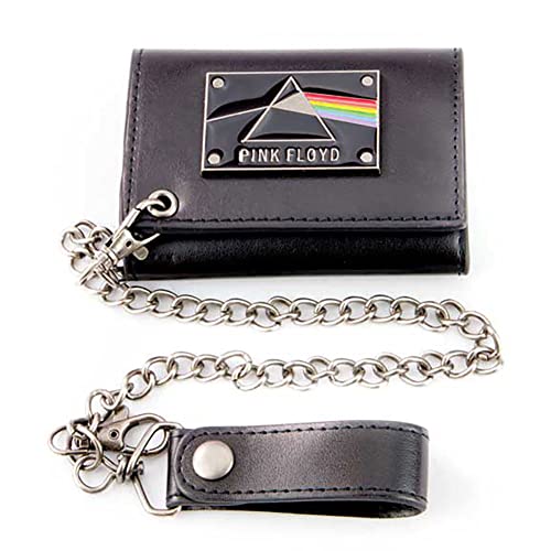 Pink Floyd Men's Dark Side Metal Badge Chain Wallet Tri-Fold Wallet Black