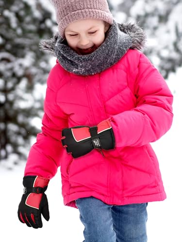 Image of SATINIOR 2 Pairs Kids Waterproof Winter Snow Gloves Ski Gloves for Boy Girl Outdoor Warm Thickening Snowboard