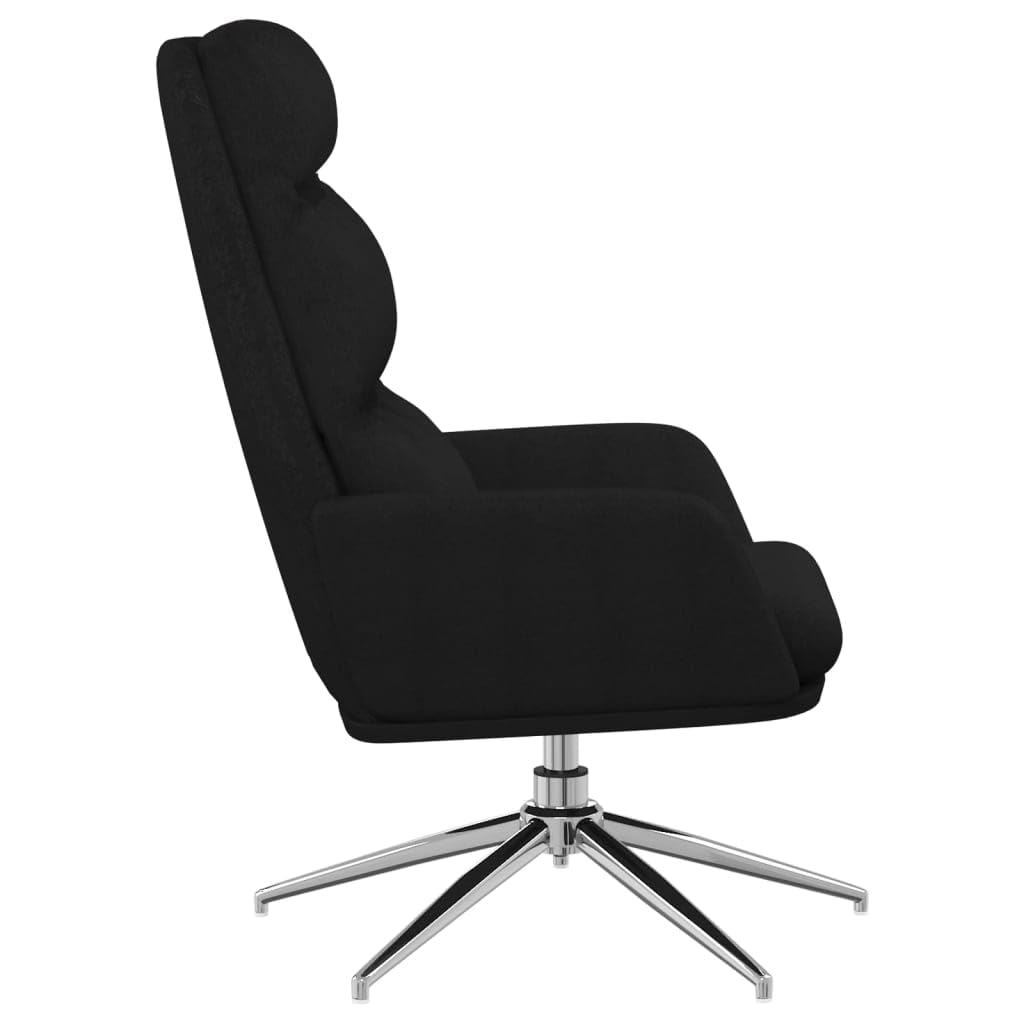 Sillón de relax de tela negra – Sillón giratorio 360° con reposabrazos y acolchado – Moderno sillón giratorio para salón y dormitorio – Cómodo sillón de salón con estructura de metal