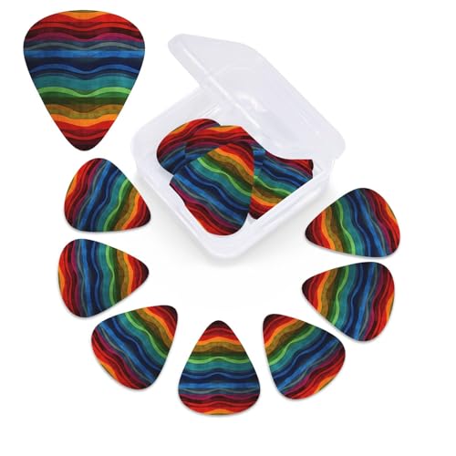 レインボーギターピック12個パック オーガナイザー収納ボックス付き 3種類の厚さのセルロイドプレクトル アコースティックギター、ベース、ウクレレ用 0.46mm、0.71mm、0.96mm付属