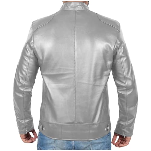 Lambskin Leather Jacket Men Snap Tab Collar Men's Casual Real Leather Motorcycle Biker Jacket Everyday Wear2