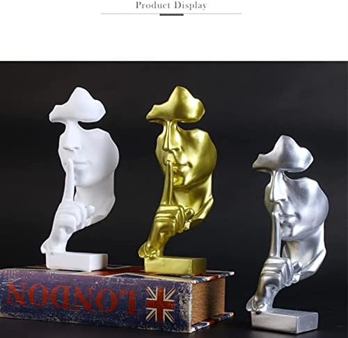 LECMACY Silence is Gold Thinker Statue, Men Face Abstract Art Figurine Sculptures Decorative Objects Piano Desktop Decor for Creative Room Home, Office Study 3.93''L/3.93''W/11''H(Silver)