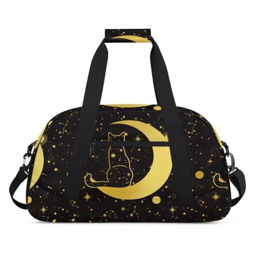 Kids Overnighter Duffel Bags for Boys Girls, Black Cat Moon Carry-On Size Sports Gym Bag for School Practice or Overnight Travel Weekender Sleepover Workout Tote Bag3