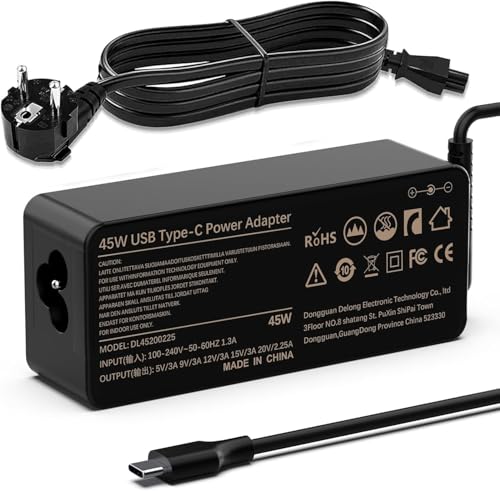 shefor Chromebook Ladekabel Schnelles 45W USB C Laptop Ladekabel Kompatibel mit HP Chromebook X360 Lenovo Yoga Thinkpad Acer Dell Latitude Asus Samsung Google Pixel Huawei Matebook Laptop Ladegerät