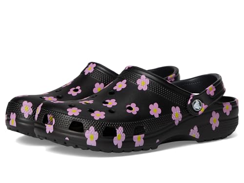 Image of Crocs Unisex Classic Clog - Seasonal Graphic Black /Flowers Mens 3 /Womens 5 Medium