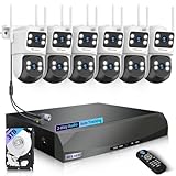【2-Way Audio & 360° View】 4MP PTZ Security Cameras Wireless Outdoor, WiFi Home Surveillance System, Outside Wireless Security Systems Surveillance DVR Kits