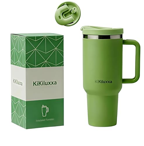 Image of KiKiluxxa 1200ML Stainless Steel Tumbler with Lid, Dual-Sip Sipper (Direct & Straw Sip) - Large Insulated Travel Cup for Water, Coffee, Iced Tea - Perfect for Office, Gym & Travel (DS-Light Green)