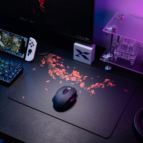 Image of XVX Glass Gaming Mousepad, Black Plum Blossoms Hard Mouse Pads for Gaming, Professional Large Mouse Mat 16.2 inch x 12.2 inch, Special Glass Surface with Improved Precision and Speed