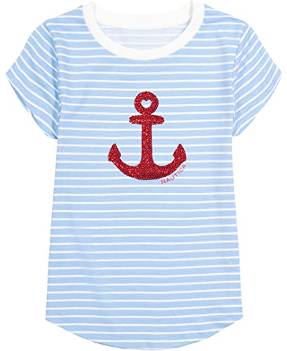 Image of Nautica Girls Short Sleeve Legacy T-Shirt with Flip Sequin Design, Cotton Tee with Tagless Interior