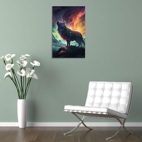 Tableau loup décoration murale peinture sur toile cadeau idéal