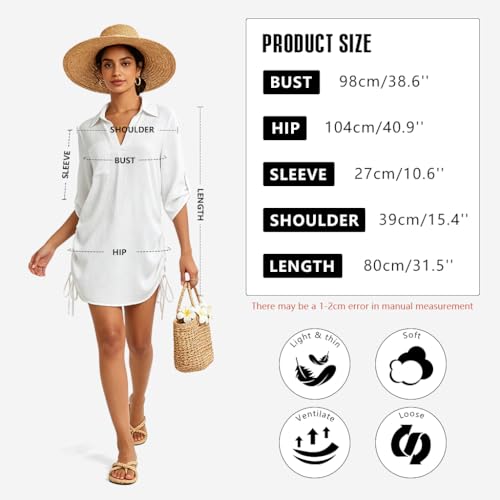 Image of SANNIDHI Crochet Cover Up for Women Loose Fit Beach Cover Up Stylish Boho V Neck Hollow Summer Top Coverup - Fits for Weight 50-70kg and Height 160-178cm