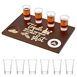Tequila Shot Board Set With 6pcs Shot Glass Tequila Gifts, 7.8x11.8 Inch Wooden Serving Tray with Salt Rim, Shots Glass Holder for Restaurant Family, Fun Bar Party Housewarming Gifts
