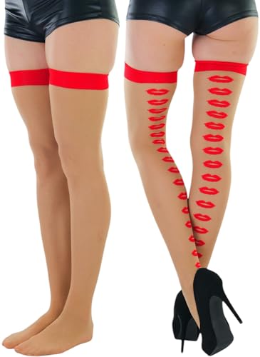 Image of ToBeInStyle Women's Cute Romantic Love Heart Print Thigh High Stockings