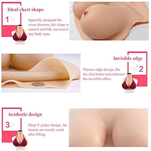 WHG Peitoral de silicone em forma de mamilo estilo gola alta B-H, seios falsos para Crossdressers tr