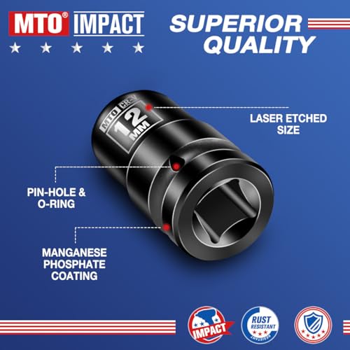 Image of MTO 1 /2 inch Drive 12mm Shallow Impact Socket, 6-Point Metric Socket for Automotive Maintaince, CR-V Steel Meets ANSI Standards