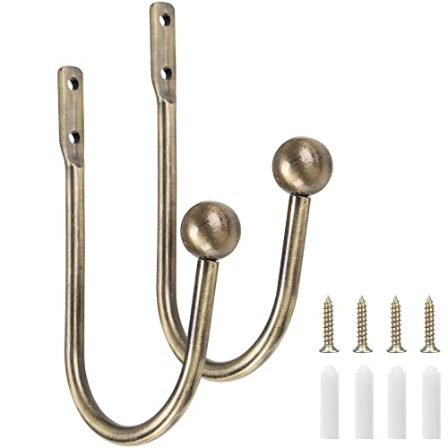 Harrms Curtain Holdbacks 2pcs, Brass Curtain Hold Backs Metal Tie Backs for Curtains U-Shaped Hook Wall Mouted Decorative Accessories for Bedroom