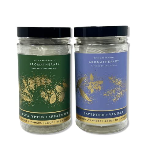 Bath & Body Works - Aromatherapy - Shower Steamers, 6 Tablets Each - 2 Pack Bundle - Lavender Vanilla and Eucalyptus Spearmint