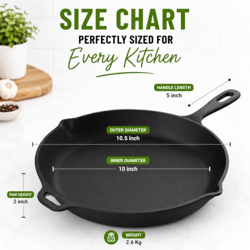 Image of Esspy Pre-Seasoned Cast Iron Frying Pan | 10inch / 1.9L / 4-5 People | Toxin Free | No-Chemical Coating | Skillet for Frying, Searing, Sauteing, Baking, Roasting | Cast Iron Cookware
