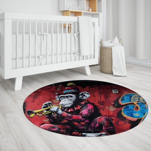 Tapis de sol lavable et antidérapant avec motif de singe circulaire