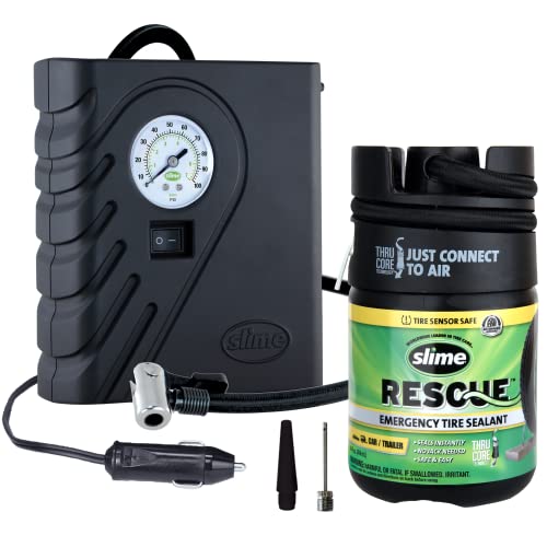 Slime 50138 Flat Tire Puncture Repair, Smart Spair Plus, Emergency Kit For Car Tires, Includes Sealant And Tire Inflator Pump, Suitable For Cars And Other Highway Vehicles, 12 Min Fix #TOP28