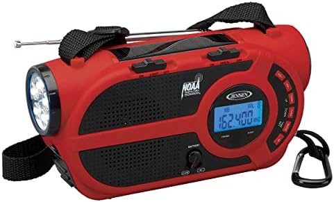JENSEN JEP-650 AM/FM Weather Band/Weather Alert Radio with 4-Way Power, Built-in Flashlight and Emergency USB Charging
