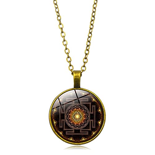 CQHODFYA Collier Sri Yantra pour Homme Femme,Géométrie Sacrée Pendentif avec Chaîne Réglable 18