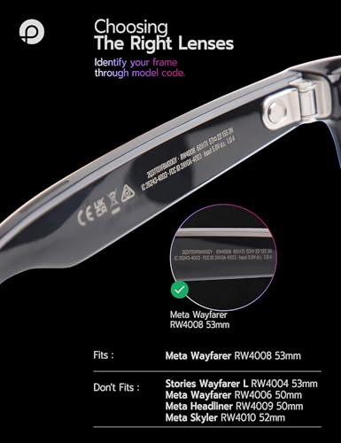Image of Replacement Lenses for Ray-Ban Meta Wayfarer RW4008 & RW4012 53mm AI Glasses - Photochromic, Anti Blue Light Lens
