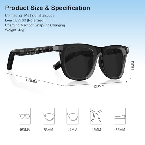Image of Smart Glasses with Wear Detection Auto On /Off Outdoor Mode | Polarized Smart Sunglasses with Bluetooth Speaker, Noise Reduction, Athletic /Outdoor UV Protection and Voice Control, Unisex