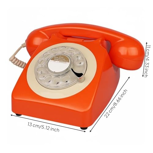 Téléphone rétro combiné rotatif métal orange, cadeau déco intérieur idéal