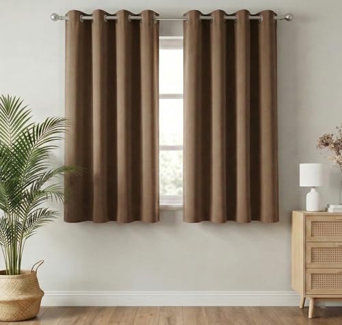 Image of VAS COLLECTIONS 100% Blackout Door Curtains, 5 Feet (121 x 152 cm) Set of 2, Plain, Thermal Insulated, Room Darkening Curtains for Living Room, Bedroom (Mocha)