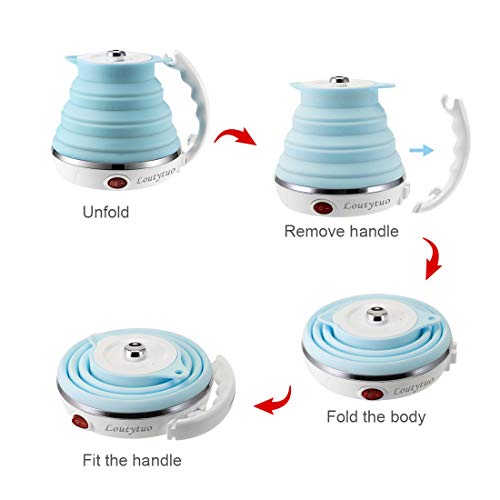 Image of Ultrathin Upgraded Food Grade Silicone Travel Foldable Electric Kettle Boil Dry Protection Portable with Dual Voltage and Separable Power Cord,555ML 110-220V US Plug