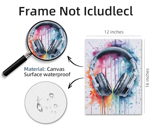 Image of Frimeeme 3Pcs Headphones Books Sneakers Print Poster, 12x16 inches