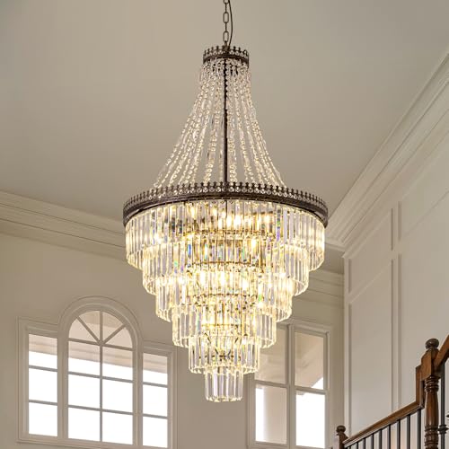 7PM French Empire Crystal Chandelier, Large Vintage Chandelier for High